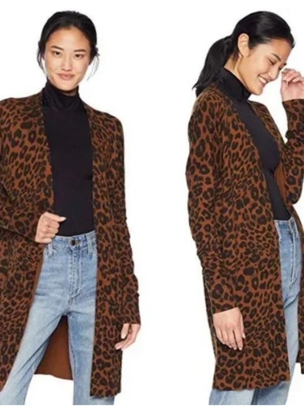 Sanctuary Cardigan Womens Leopard Print Duster Long Open Front Sweater Sz L NWT